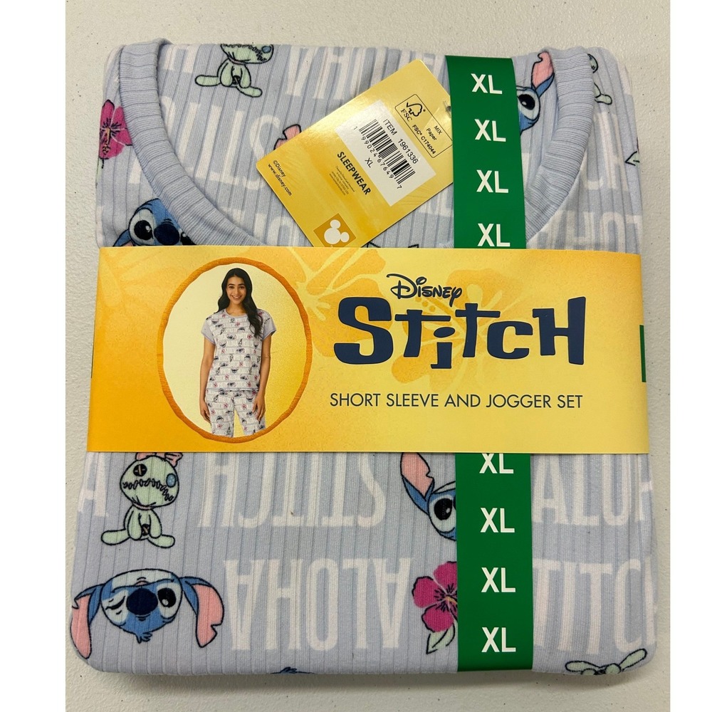 Disney Stitch Pajamas Womens XL Blue Short Sleeve and Jogger Set NWT 1961336